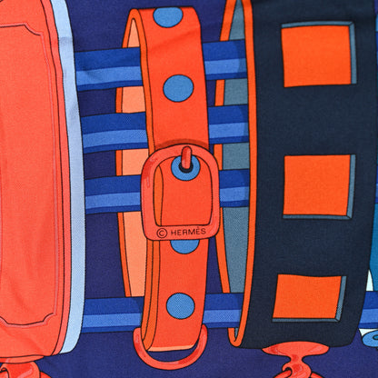 Hermes Silk Colliers de Chiens Giant Scarf 140 Indigo Orange Cobalt 3 of 6