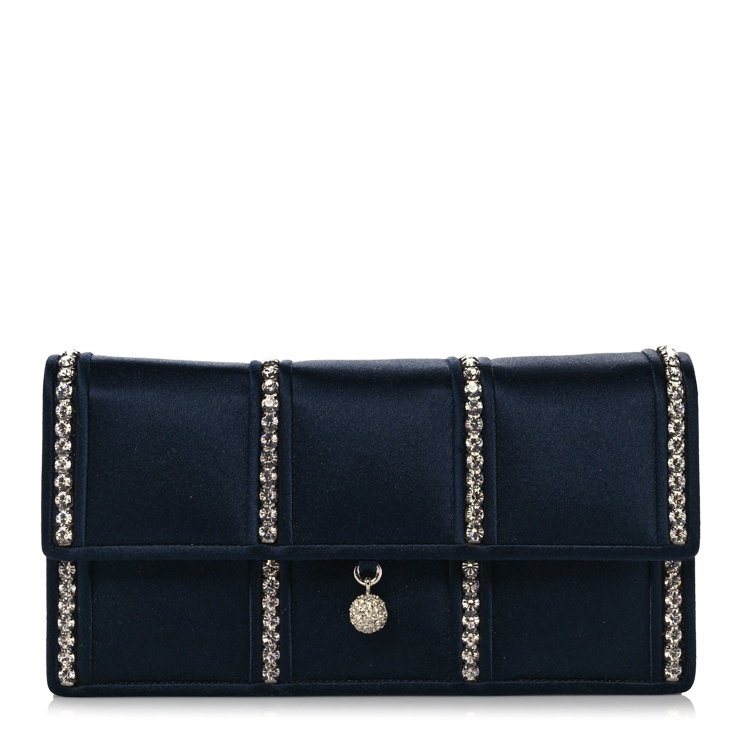 Judith Leiber Crystal Satin Clutch Navy Blue 1 of 9
