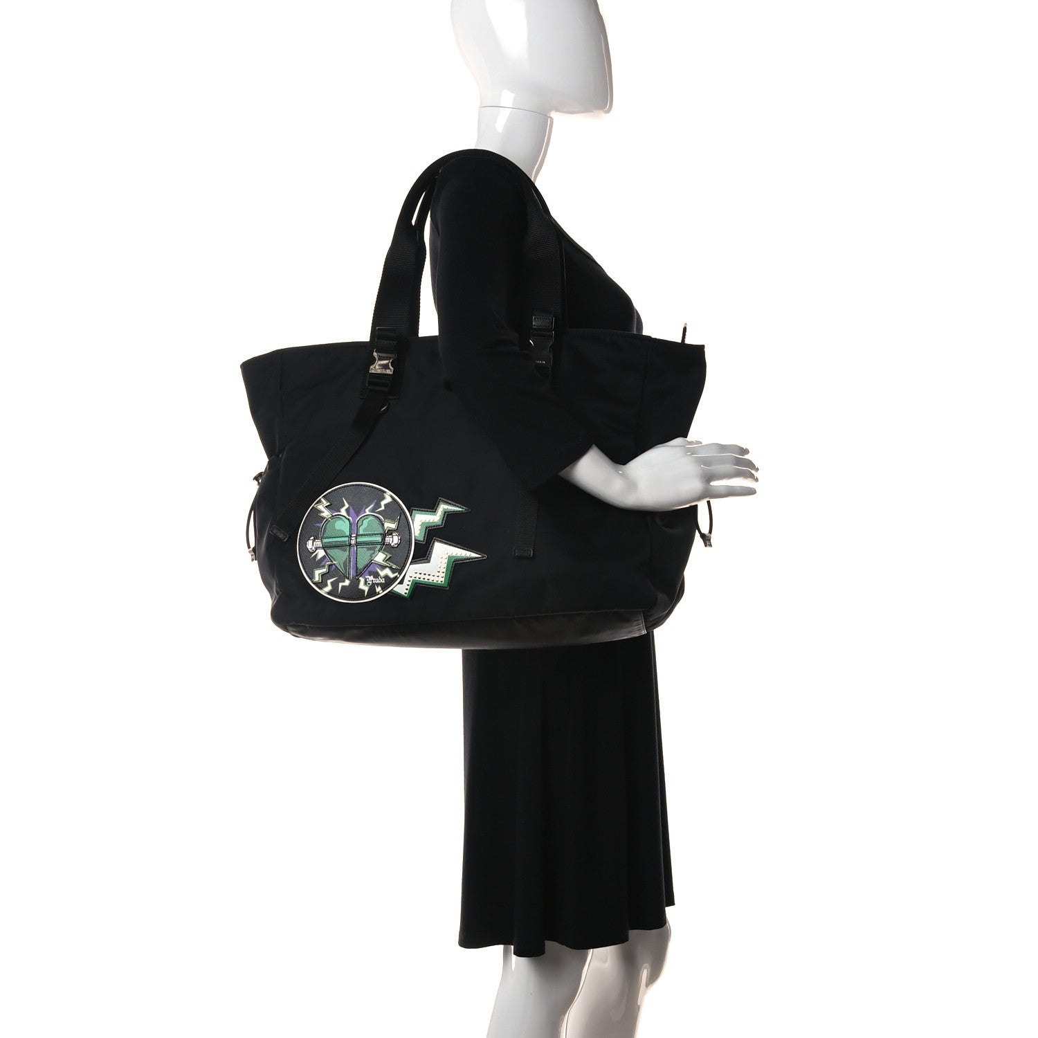 Prada X UNIVERSAL STUDIOS Tessuto Nylon Montagna Frankenstein Heart Tote Black 2 of 12
