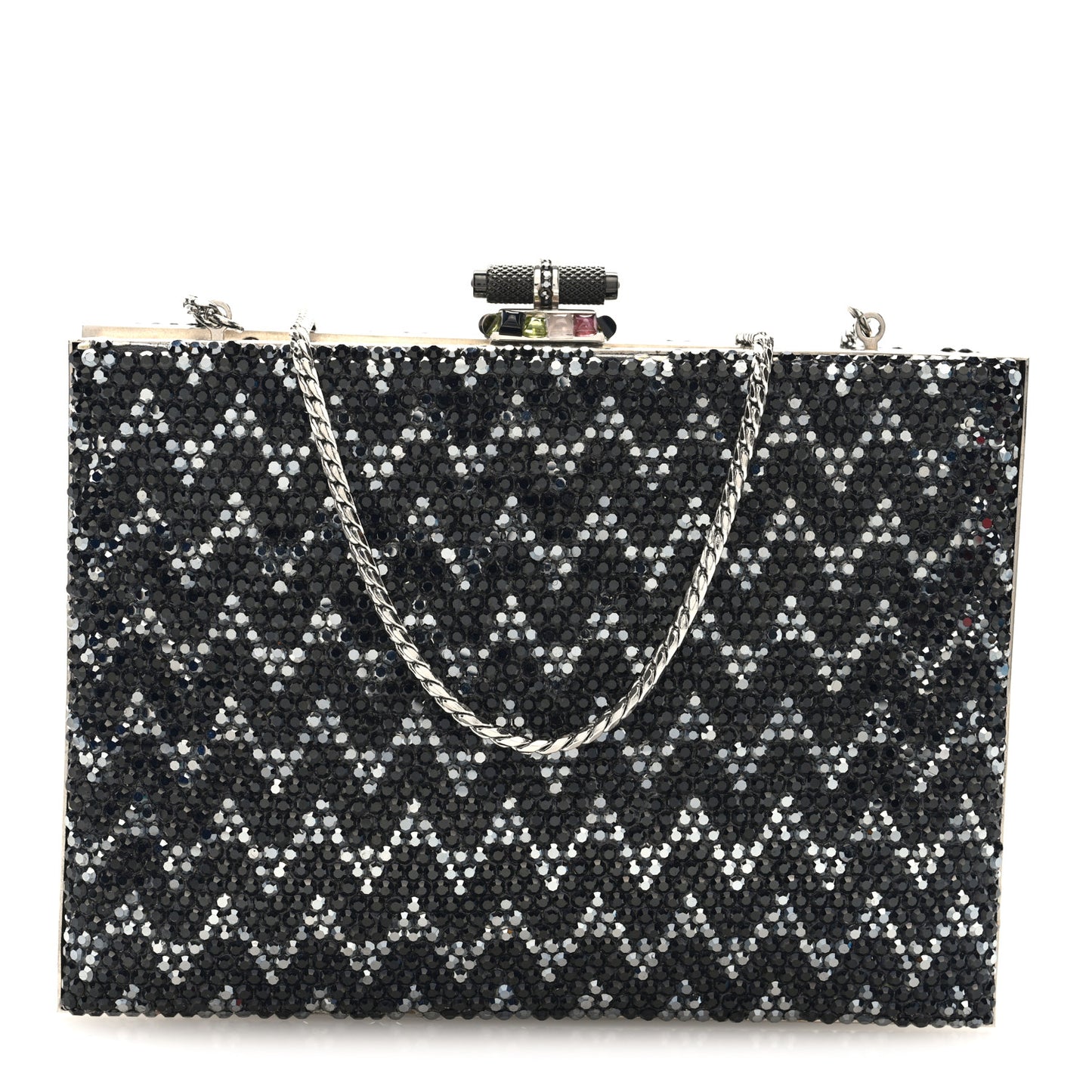 Swarovski Crystal Minaudiere Clutch Black Silver