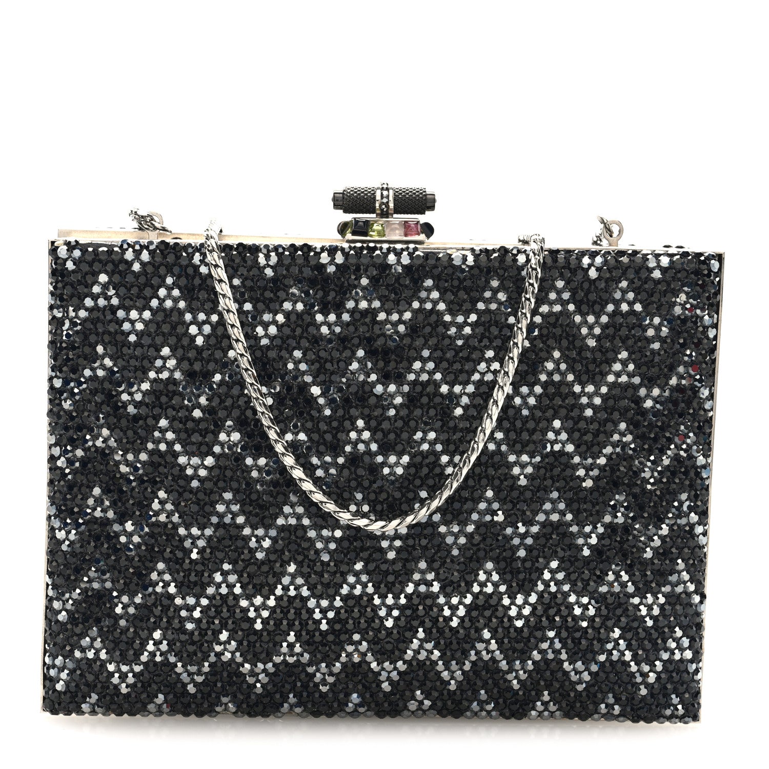 Judith Leiber Swarovski Crystal Minaudiere Clutch Black Silver 1 of 10