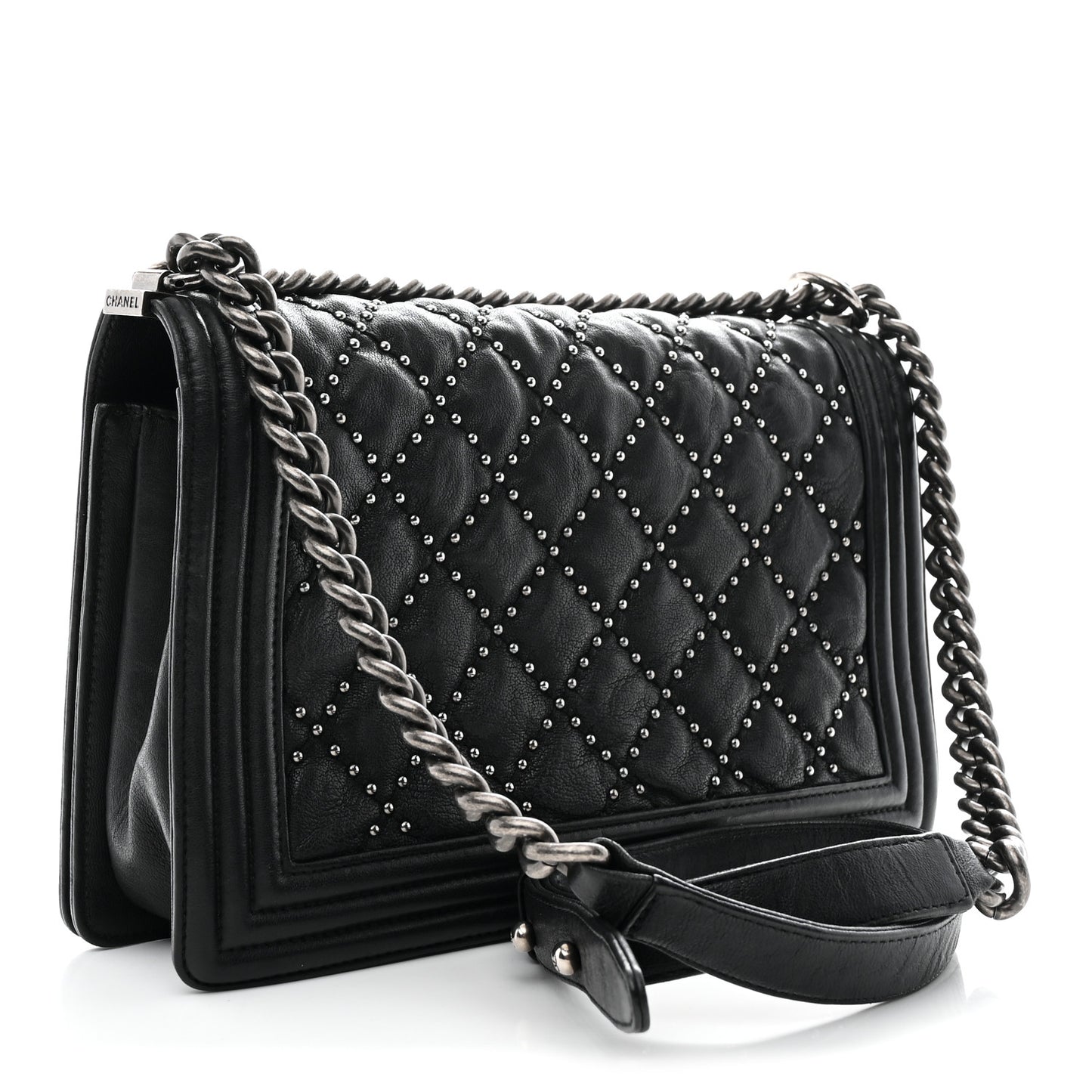 Crumpled Lambskin New Medium Studded Boy Flap Black