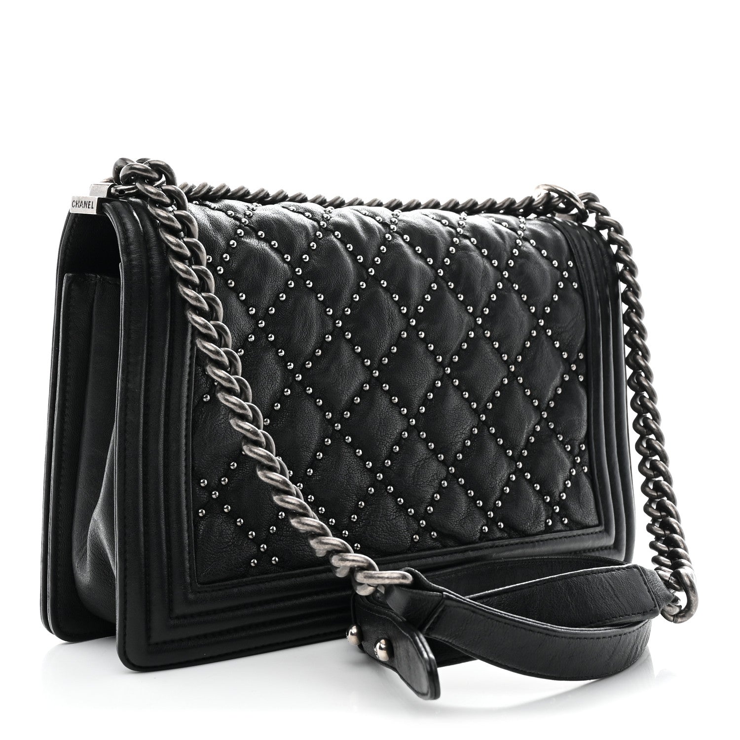 Chanel Crumpled Lambskin New Medium Studded Boy Flap Black 3 of 10