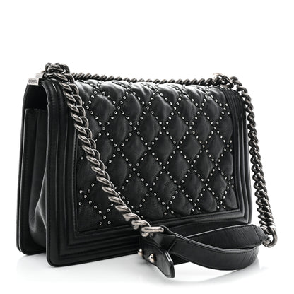 Chanel Crumpled Lambskin New Medium Studded Boy Flap Black 3 of 10