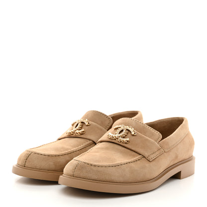 Chanel Suede Kidskin Crystal CC Loafers 38 Dark Beige 4 of 9