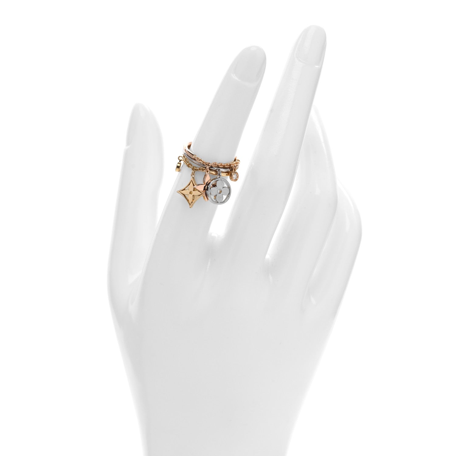 Louis Vuitton 18K Yellow Pink White Gold Diamond Idylle Blossom Pampilles Ring Set 50 5.25 2 of 8