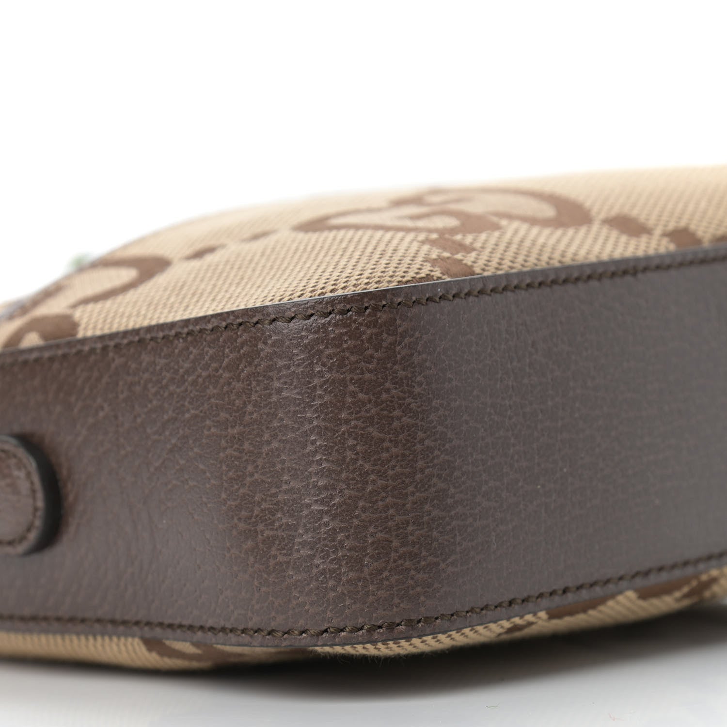 Gucci Monogram Jumbo GG Textured Dollar Calfskin Web Messenger Shoulder Bag Camel Ebony New Acero 8 of 9