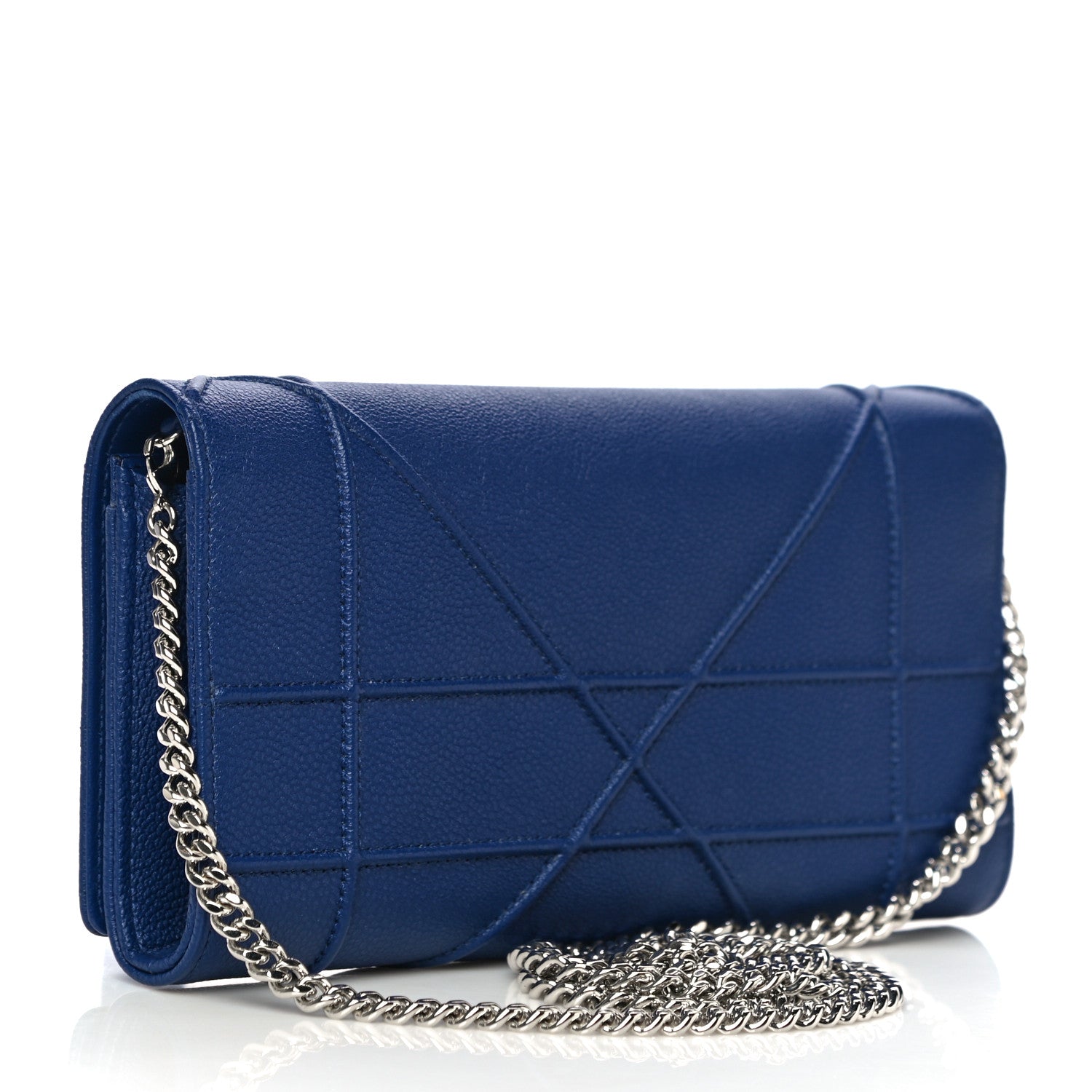 Christian Dior Grained Calfskin Diorama Croisiere Chain Wallet Blue 2 of 10