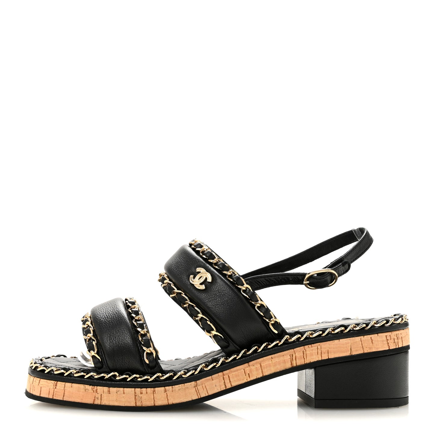 Lambskin Cork Chain Sandals 36 Black