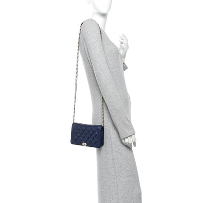 Chanel Caviar Quilted Boy Wallet On Chain WOC Navy 2 of 16
