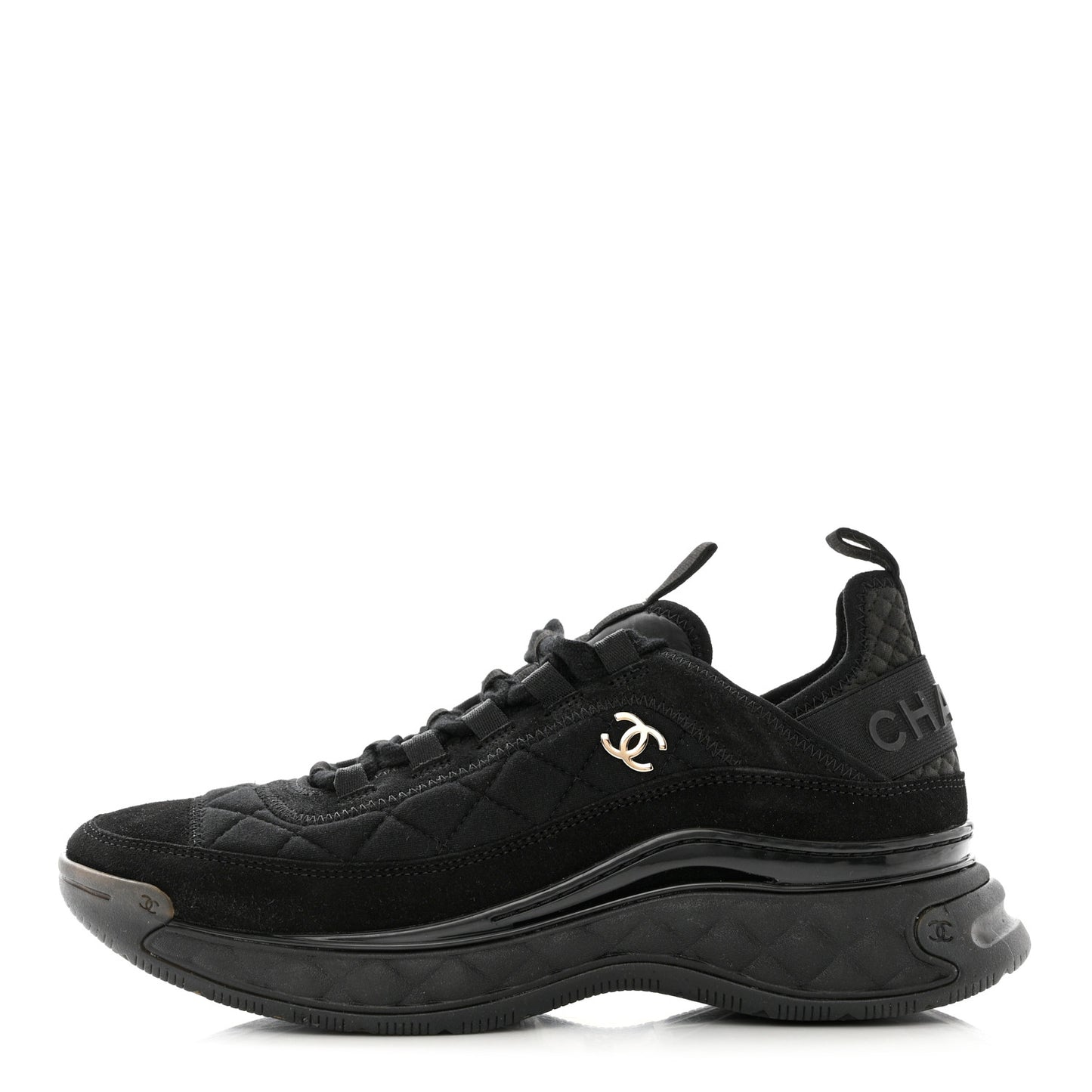 Suede Calfskin Mixed Fibers CC Sneakers 39 Black Dark Grey