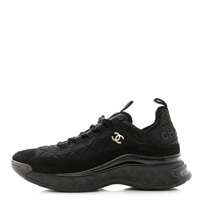 Chanel Suede Calfskin Mixed Fibers CC Sneakers 39 Black Dark Grey 1 of 9