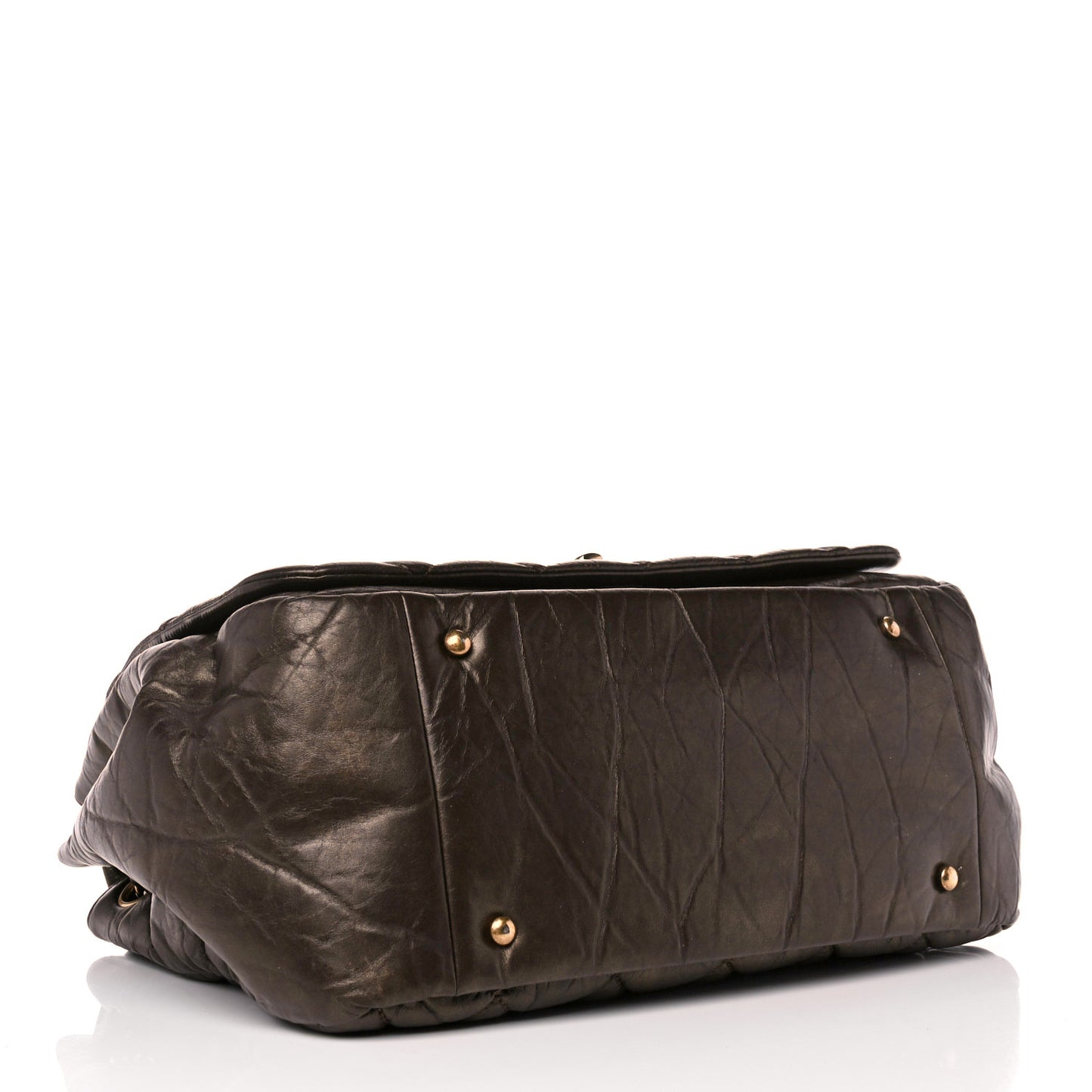 Aged Calfskin Quilted Large Pondichery Flap Dark Brown