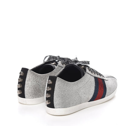 Gucci Glitter Fabric Studded Web Sneakers 35.5 Silver 4 of 10