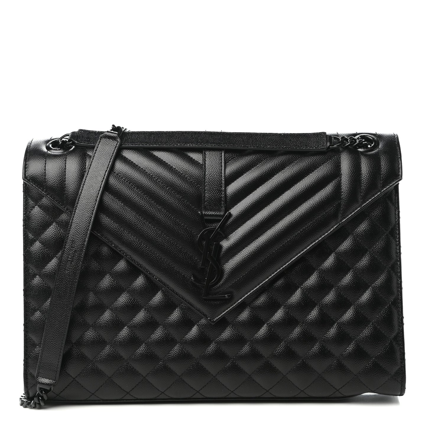 Grain De Poudre Textured Mixed Matelasse Large Triquilt Monogram Monochrome Satchel Black