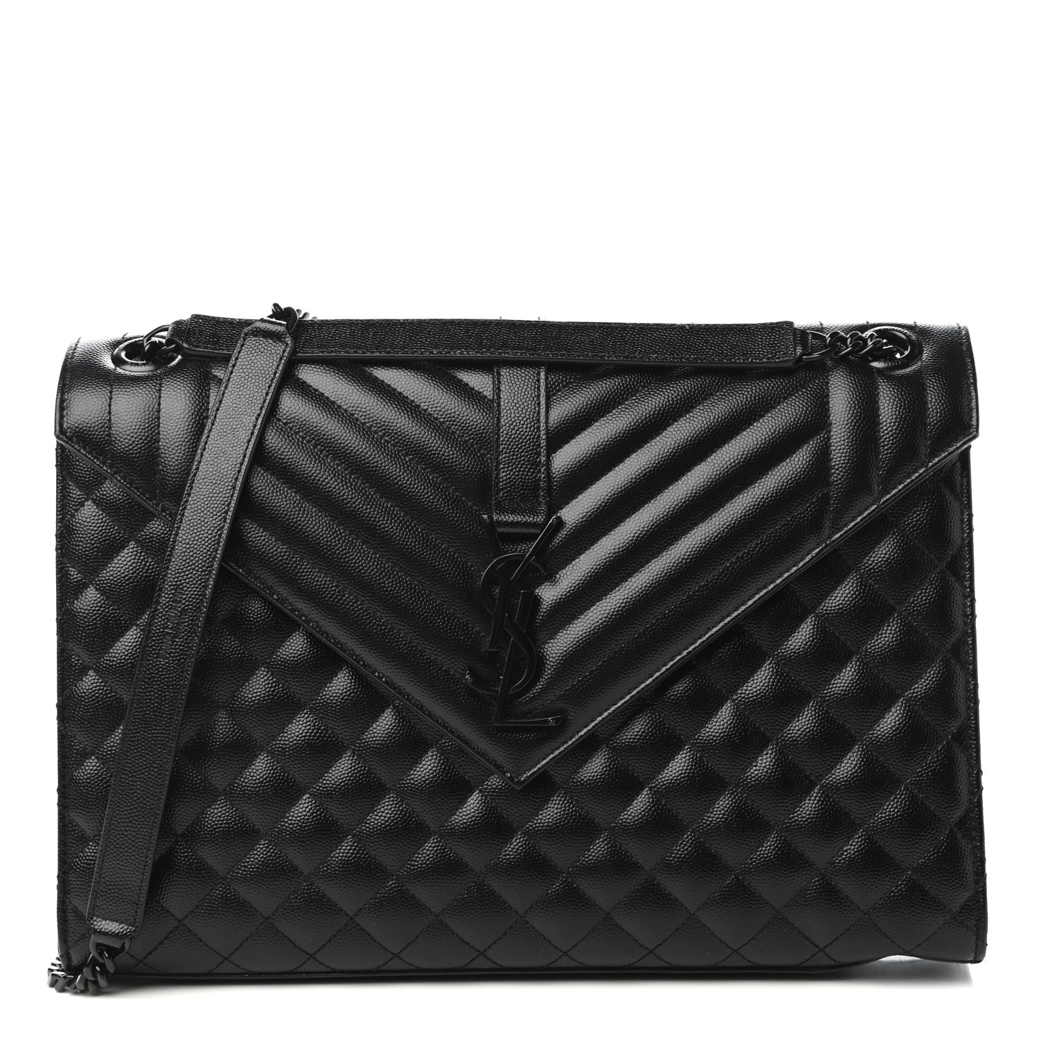 Saint Laurent Grain De Poudre Textured Mixed Matelasse Large Triquilt Monogram Monochrome Satchel Black 1 of 11