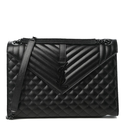 Saint Laurent Grain De Poudre Textured Mixed Matelasse Large Triquilt Monogram Monochrome Satchel Black 1 of 11