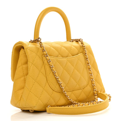 Chanel Caviar Quilted Mini Coco Handle Flap Yellow 3 of 22