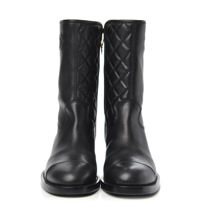 Chanel Calfskin Quilted CC Boots 38 Black 2 of 9