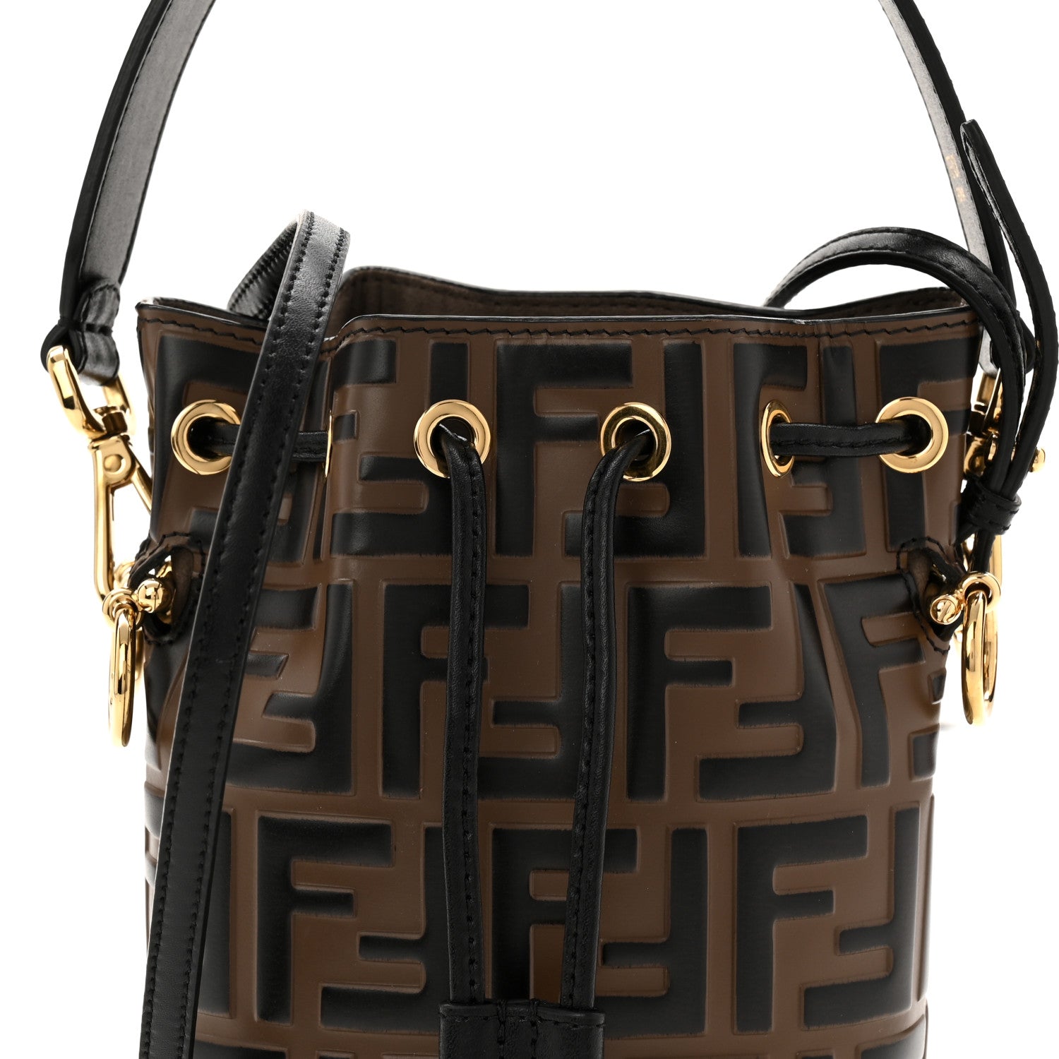 Fendi Vitello Liberty F is Fendi Bi-Color FF 1974 Embossed Mini Mon Tresor Bucket Bag Maya Black 8 of 10