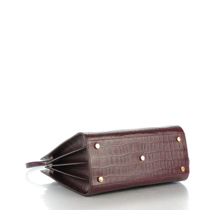 Saint Laurent Calfskin Crocodile Embossed Small Sac De Jour Bordeaux 4 of 7