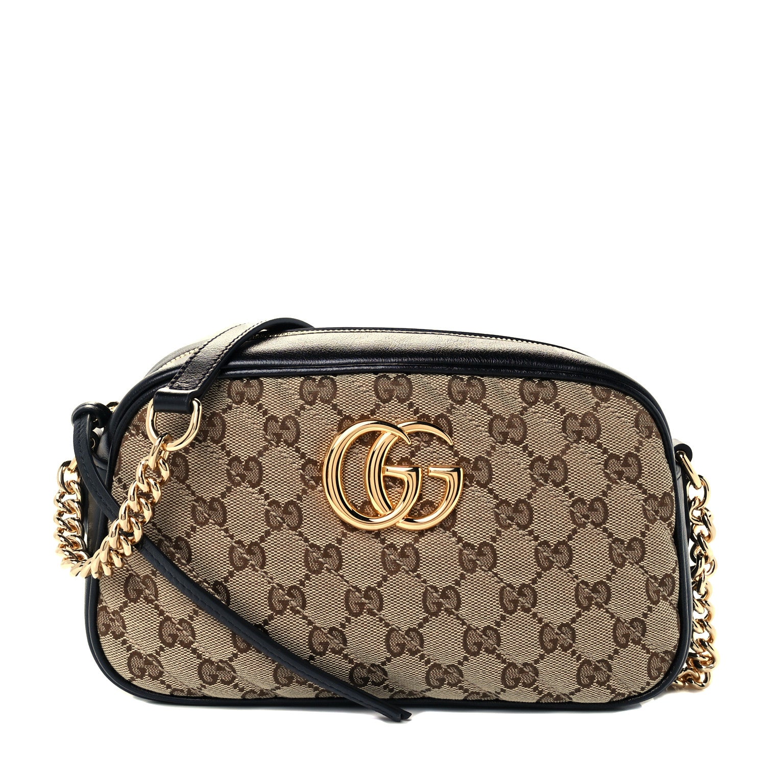 Gucci Monogram Matelasse Diagonal Small GG Marmont Chain Shoulder Bag Beige Black 1 of 12