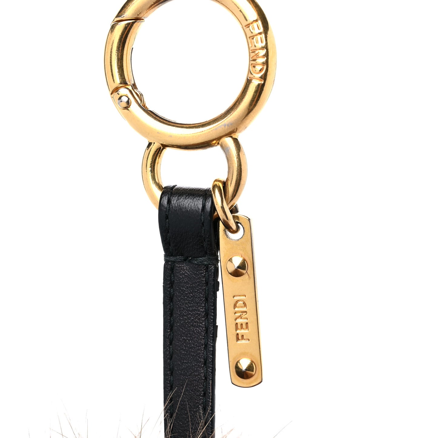 Fox Fur Nappa FF Pom Pom Bag Charm Tobacco Black