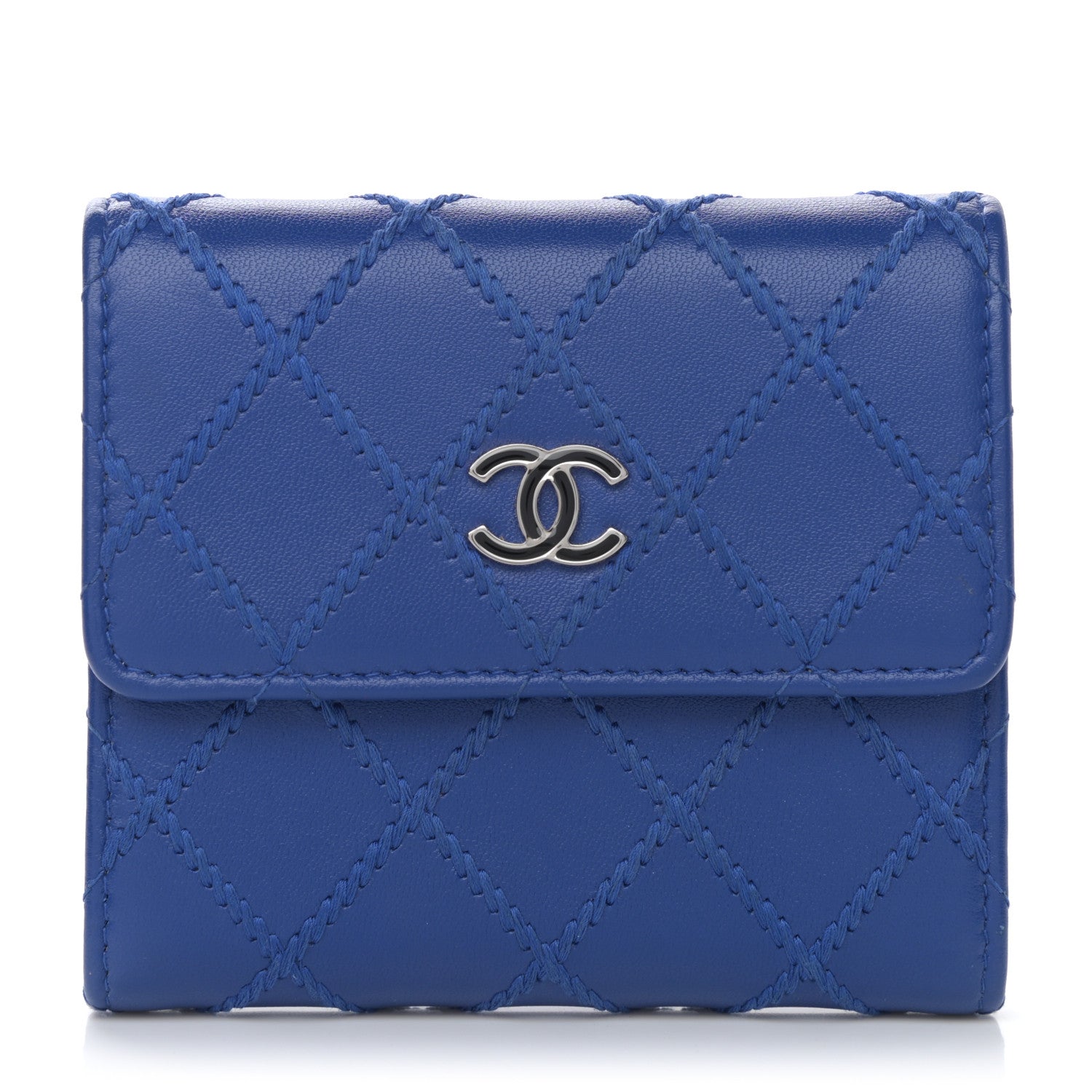 Chanel Calfskin Stitched Fancy CC Compact Flap Wallet Blue 1 of 7