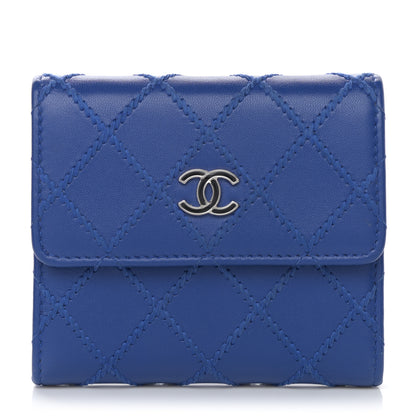 Chanel Calfskin Stitched Fancy CC Compact Flap Wallet Blue 1 of 7