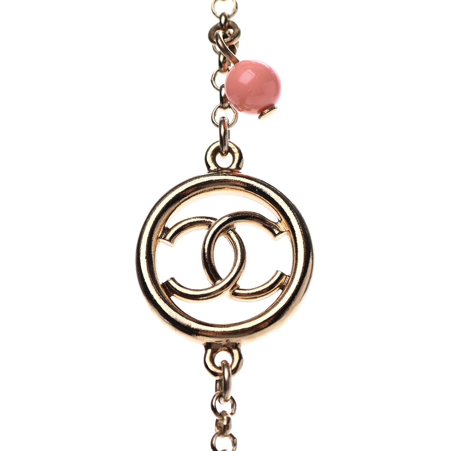 Chanel Resin Bead Pearl CC Long Necklace Gold Red Pink 3 of 4