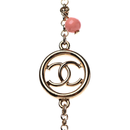 Chanel Resin Bead Pearl CC Long Necklace Gold Red Pink 3 of 4