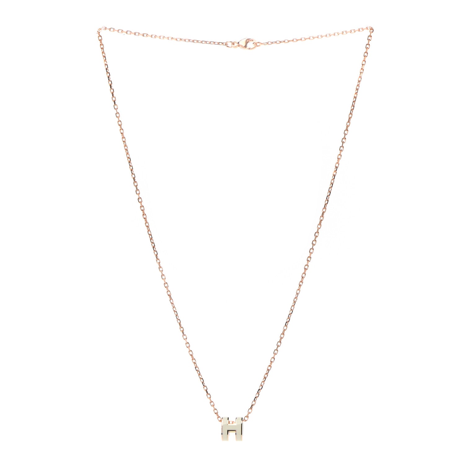 Hermes Lacquered Rose Gold Mini Pop H Pendant Necklace White 3 of 8