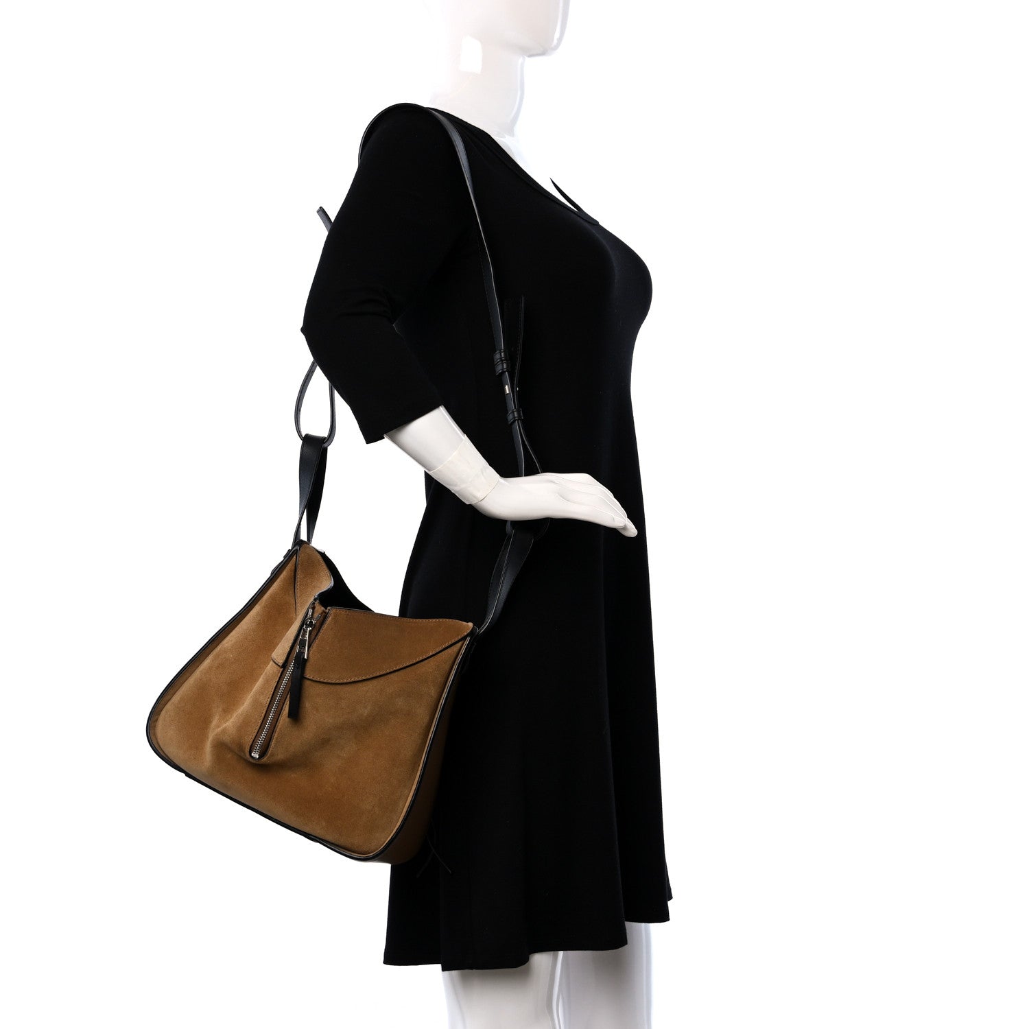Loewe Calfskin Suede Small Hammock Shoulder Bag Oak Dark Gold Black 2 of 8