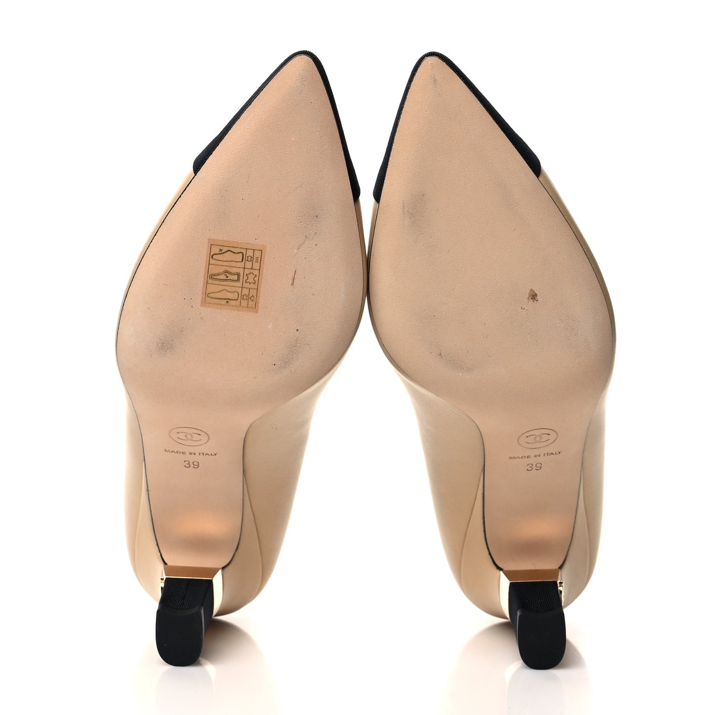 Lambskin Grosgrain Cap Toe CC Pumps 39 Beige Black