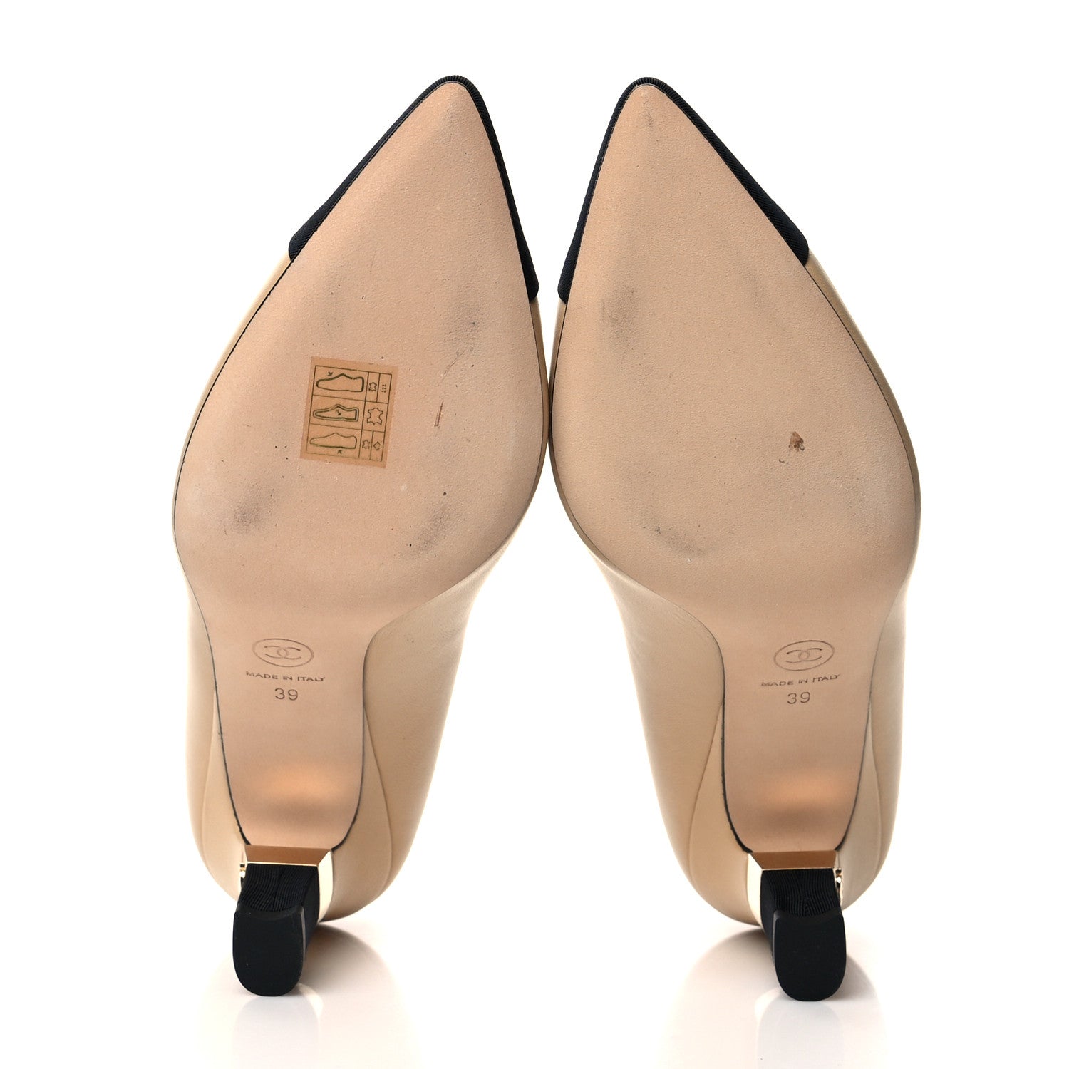 Chanel Lambskin Grosgrain Cap Toe CC Pumps 39 Beige Black 5 of 8
