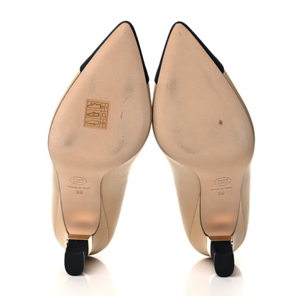 Chanel Lambskin Grosgrain Cap Toe CC Pumps 39 Beige Black 5 of 8