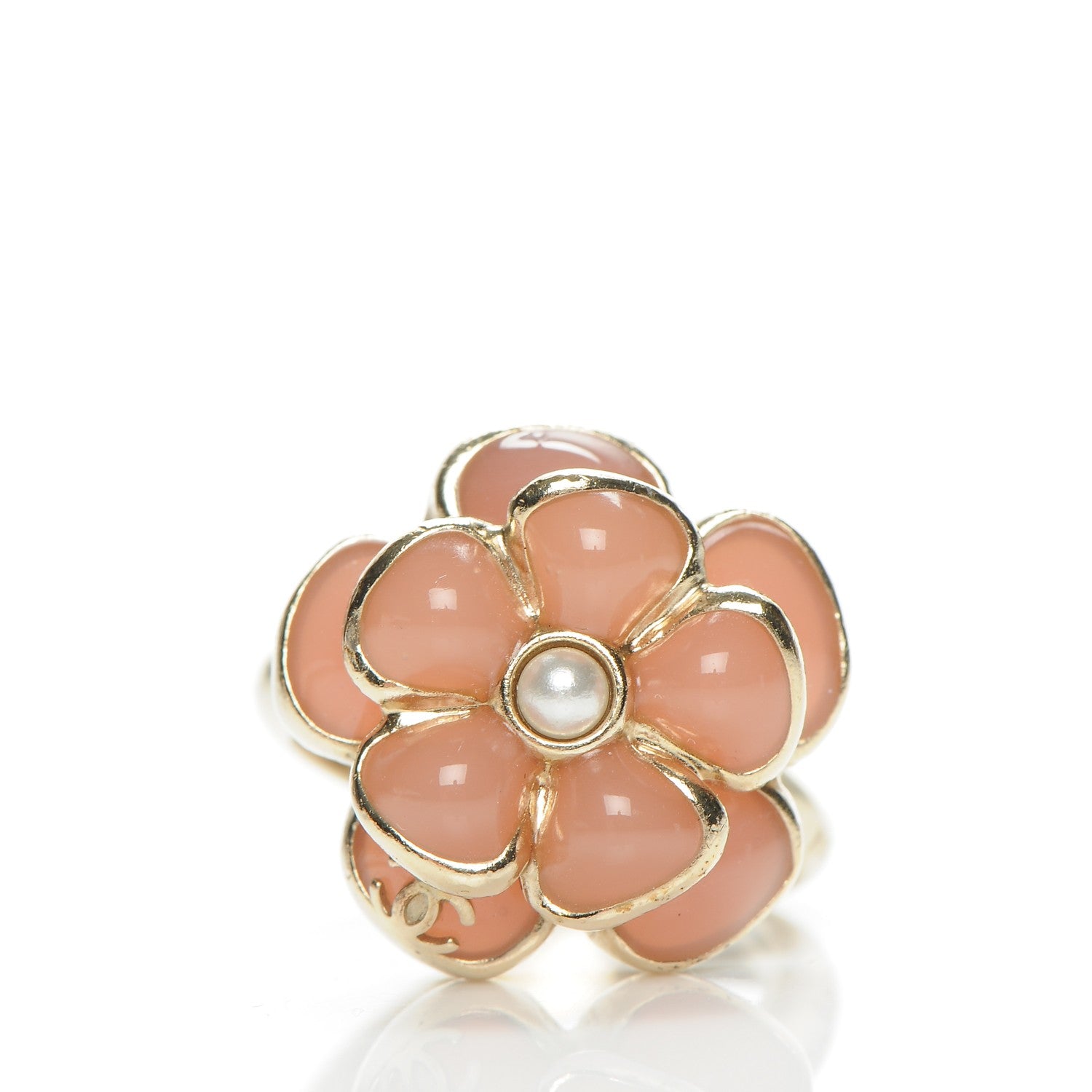 Chanel Gripoix Pearl CC Camellia Ring Pink Gold 5.75 1 of 4