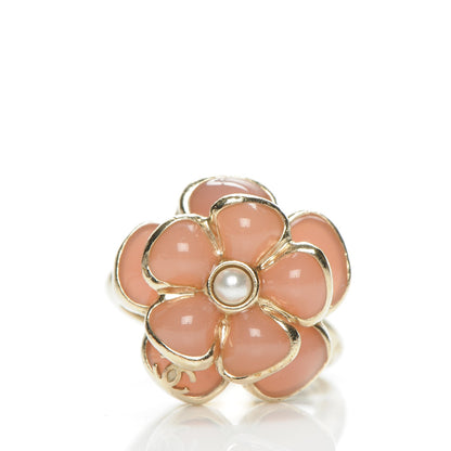Chanel Gripoix Pearl CC Camellia Ring Pink Gold 5.75 1 of 4