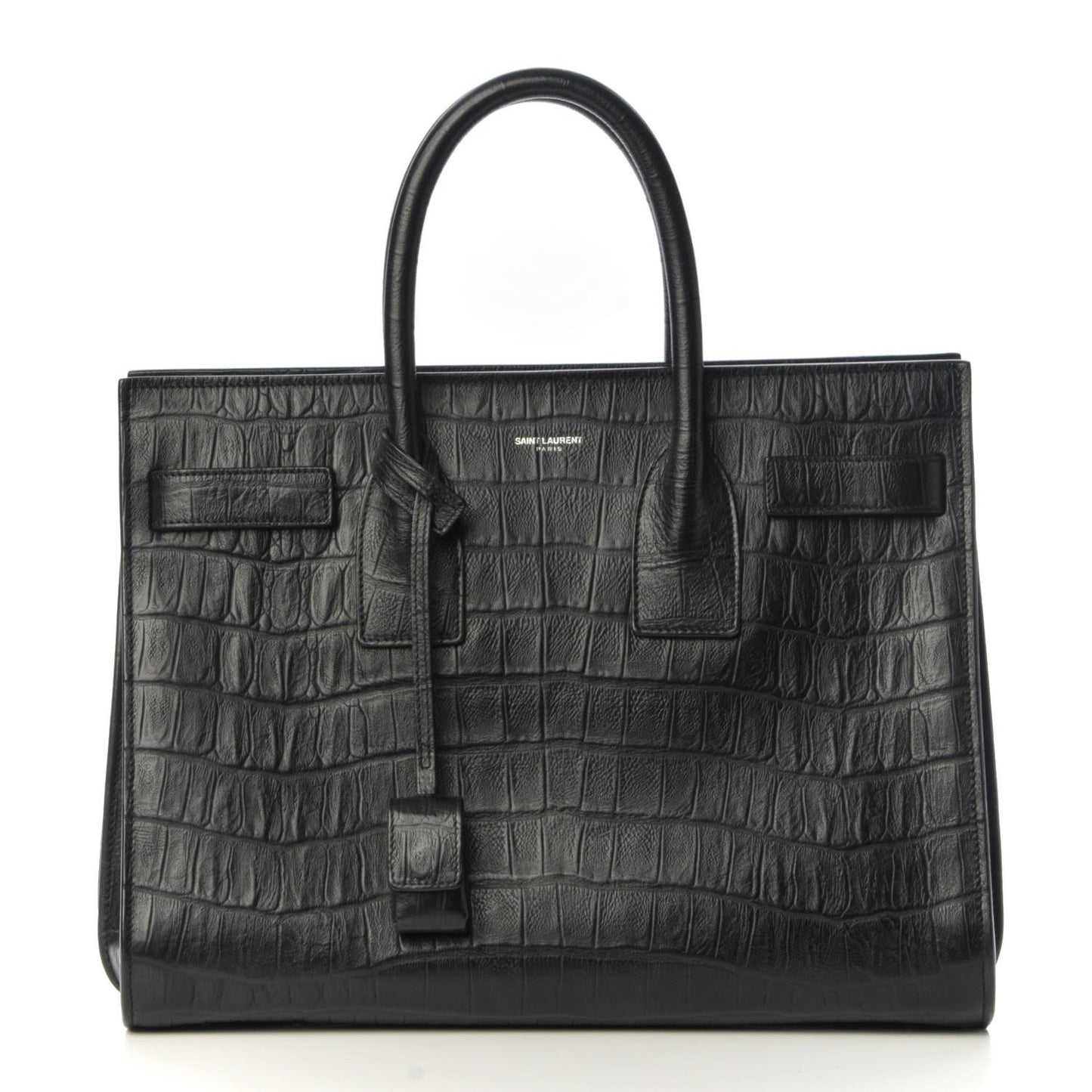 Calfskin Crocodile Embossed Small Sac de Jour Black