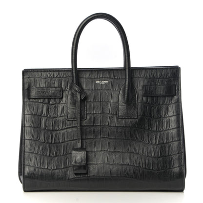 Saint Laurent Calfskin Crocodile Embossed Small Sac de Jour Black 1 of 12