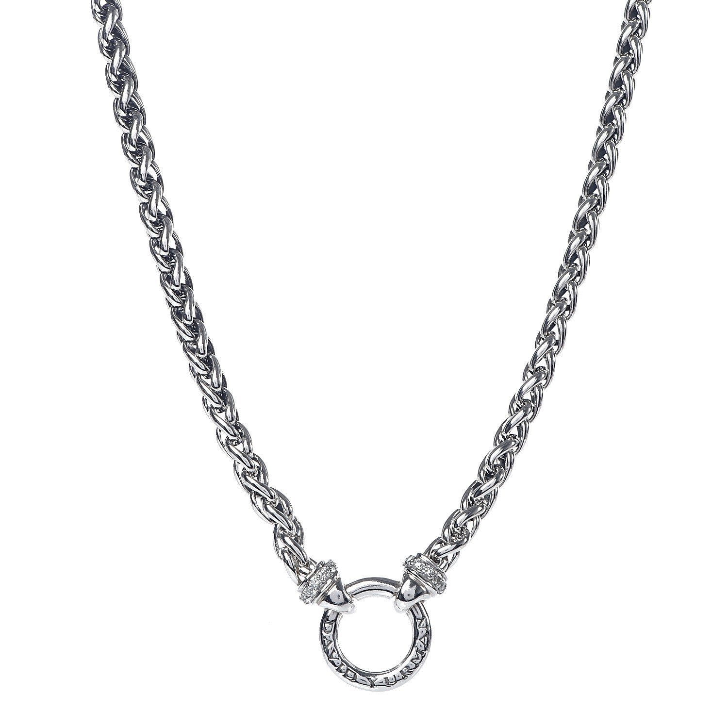 David Yurman Sterling Silver Pave Diamond 8mm Wheat Chain Necklace 1 of 5