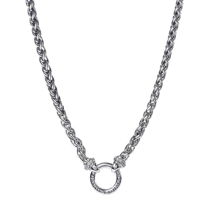 David Yurman Sterling Silver Pave Diamond 8mm Wheat Chain Necklace 1 of 5
