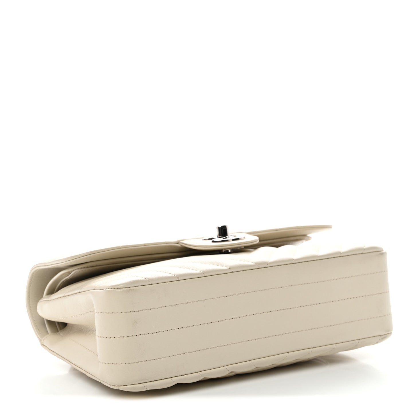 Calfskin Chevron Quilted Small Double Flap Ivory
