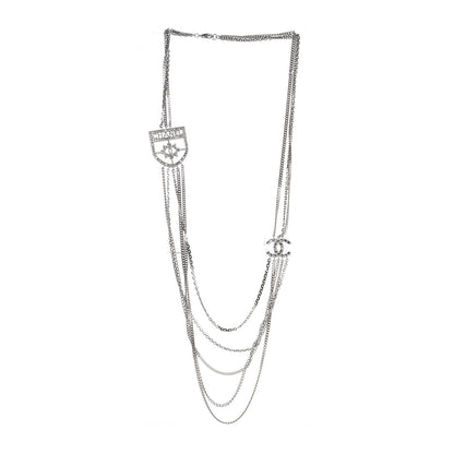 Chanel Baguette Crystal CC Shield Multi Strand Long Chain Necklace Silver 3 of 6