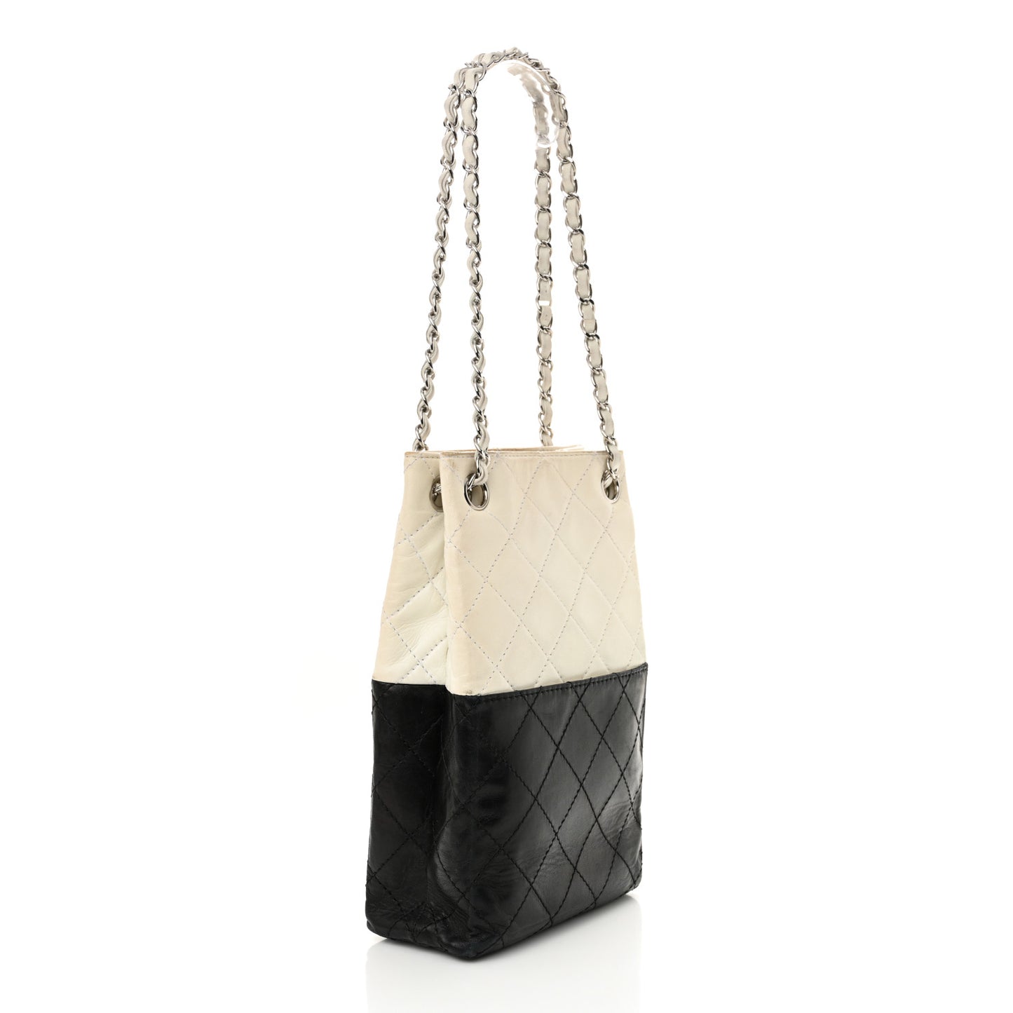Lambskin Quilted Bi-Color Drawstring Shoulder Bag Black White