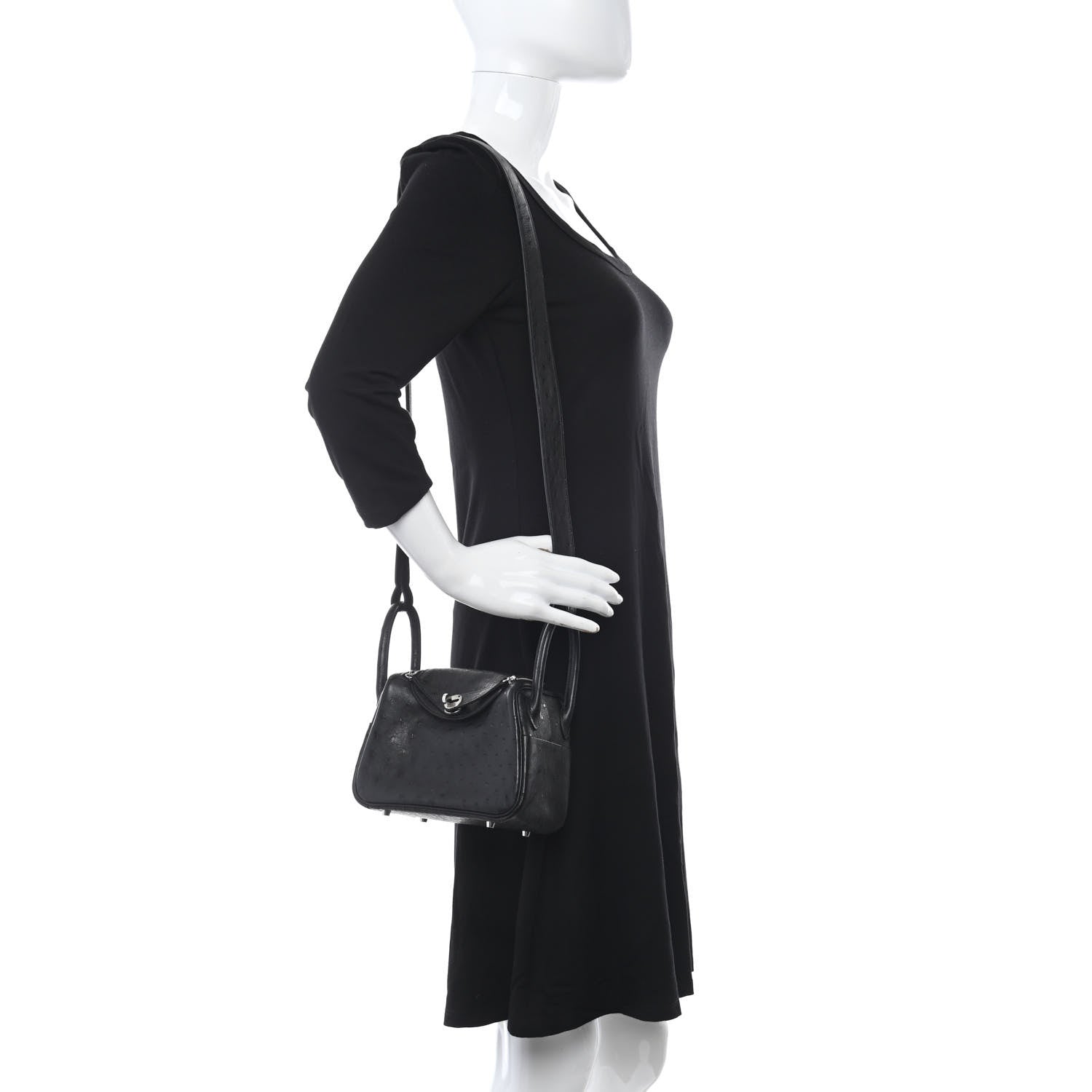 Hermes Ostrich Mini Lindy 20 Black 2 of 10