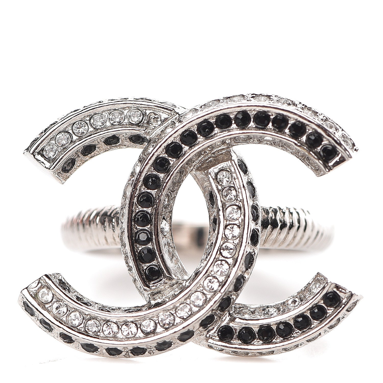Chanel Crystal CC Ring 6.25 Silver Black 1 of 6