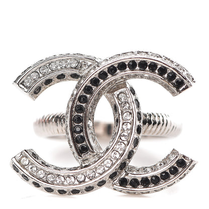 Chanel Crystal CC Ring 6.25 Silver Black 1 of 6