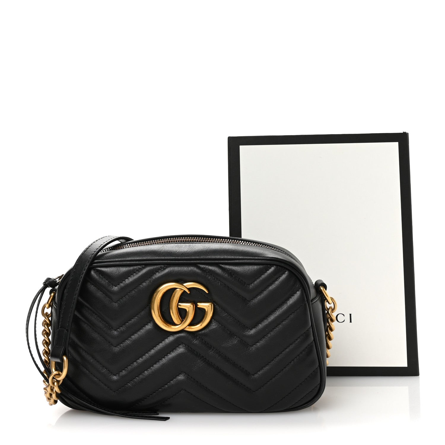 Gucci Calfskin Matelasse Small GG Marmont Chain Shoulder Bag Black 11 of 11