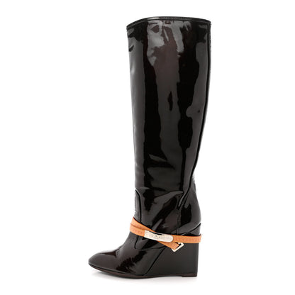 Louis Vuitton Patent Calfskin Tall Boots 38 Amarante 1 of 10